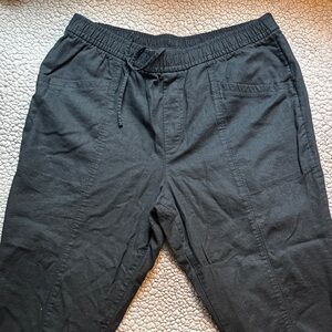 Women’s L Black Linen Crop Casual Pants